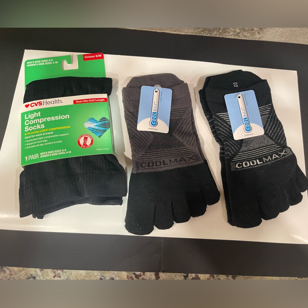 Cool Max toe socks and Compression socks